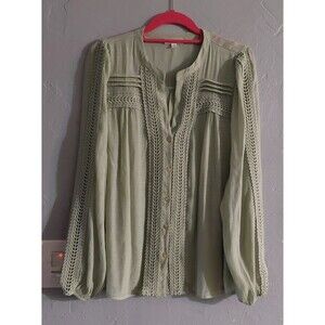 by The Diner Tops,Blouse Women L,,long Sleeves,Crochet,Green Color,18 Inch Of Ar